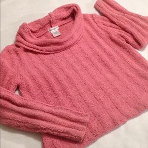 Vintage Pierre Cardin Sweater Top Soft Micro poly Puff Cowl Neck Pink Coral M-L